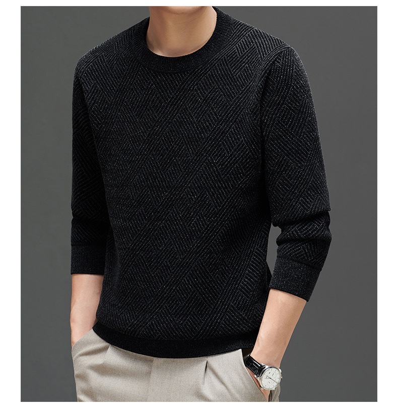 boy Boy Boy Boy 2023 Winter New Thickened Chenille Fleece Knitted Men's Round Neck Warm Base Layer Sweater_voghion.com