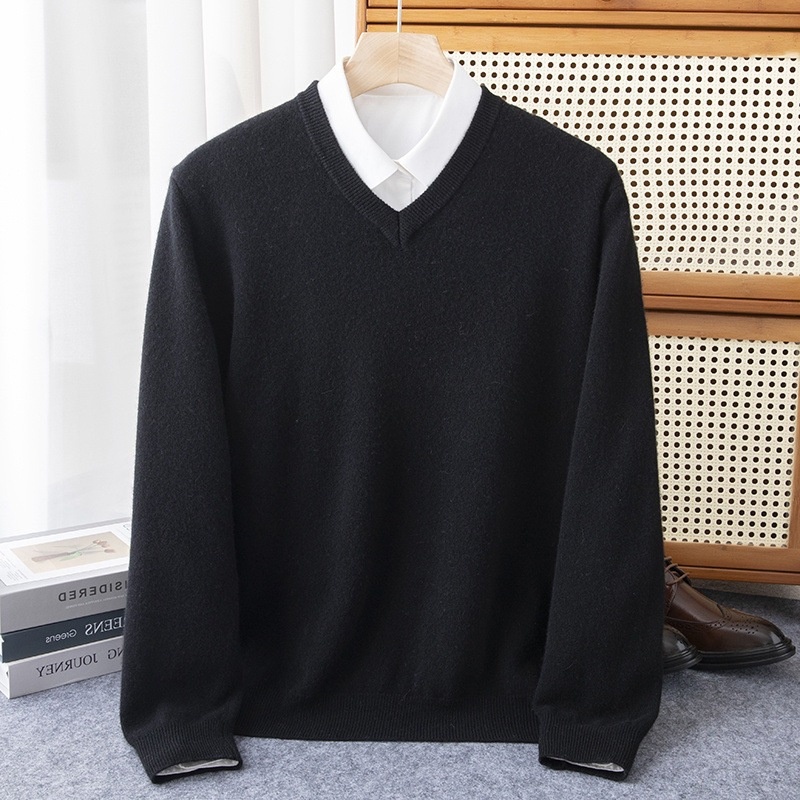 ragazzo Ragazzo Ragazzo Ragazzo Felpa in Maglia Autunno Inverno Largo Uomo Collo Base 2023 Tinta Unita Cashme Ispessito Scollo a V Manica Lunga Slim_voghion.com