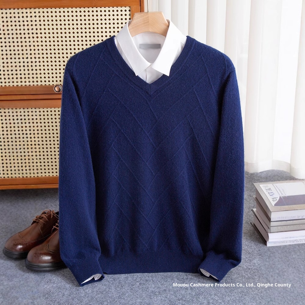 Maglione spesso da uomo in pura lana con scollo a V, autunno inverno 2024, nuovo modello casual da lavoro, con scollo a cuore_voghion.com