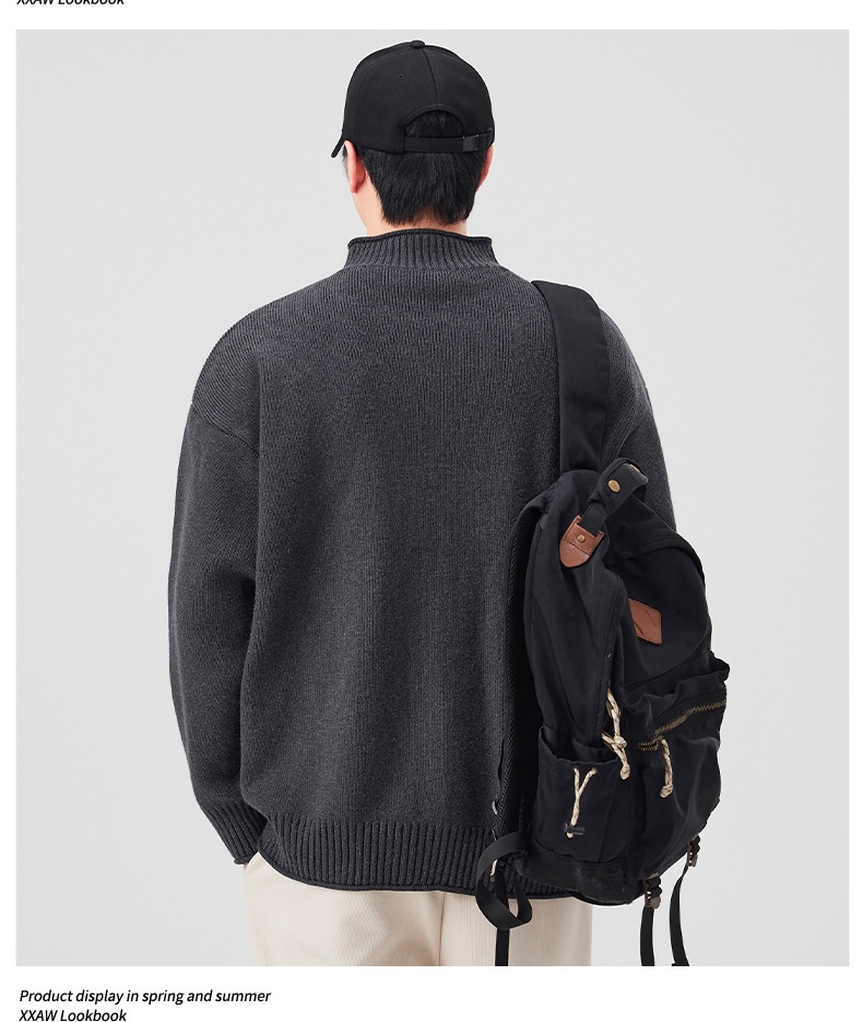 boy Boy Boy Boy Japanese Style Solid Color Heavyweight Zipper Cardigan Knitwear Versatile Casual Autumn Winter Light Sweater_voghion.com