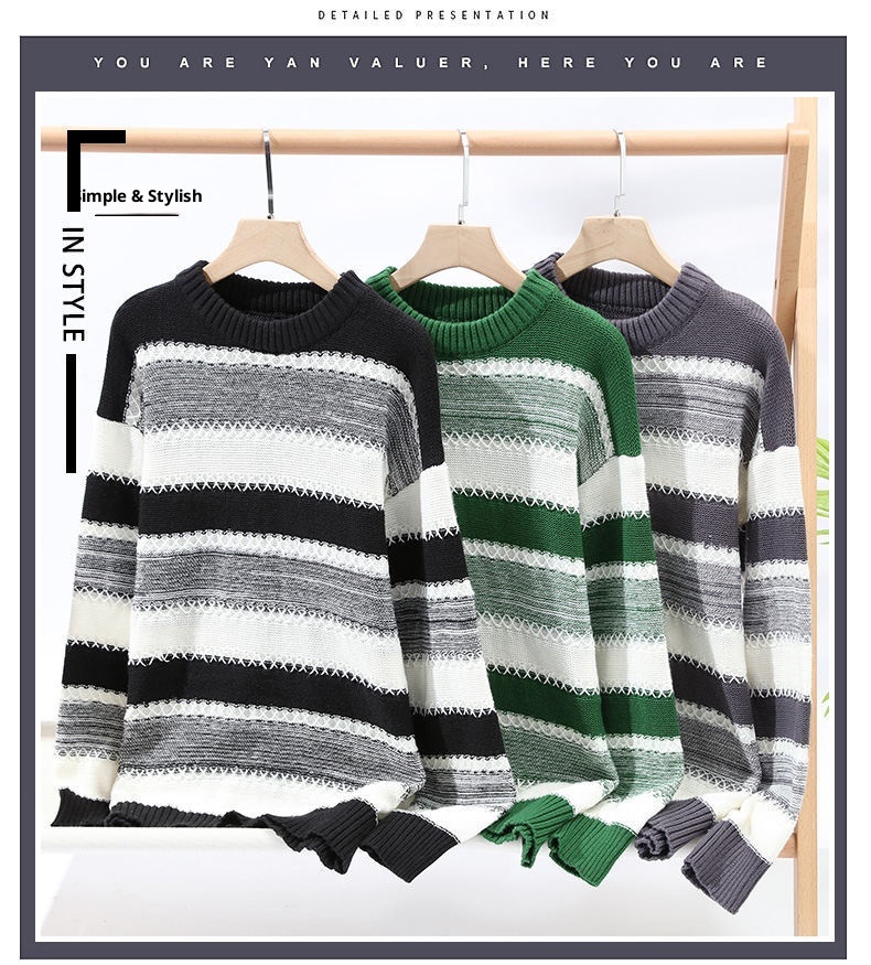 boy Boy Boy Boy Dropshipping Foreign Trade Wholesale Autumn Winter New Striped Men's Large Size Pullover Knitted Sweater For Men_voghion.com