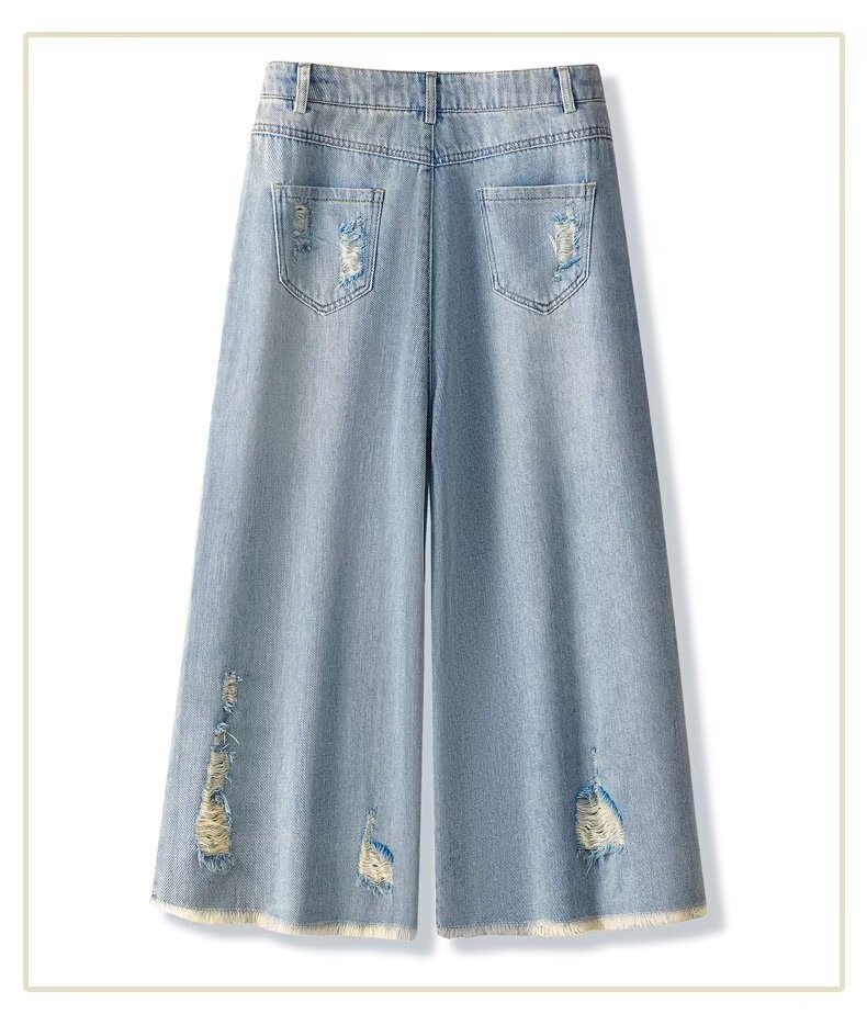 ChicShe Light Color Ripped Jeans Women 2024 New Summer Thin High Waist Loose Straight-leg Wide Leg Cropped Pants_voghion.com