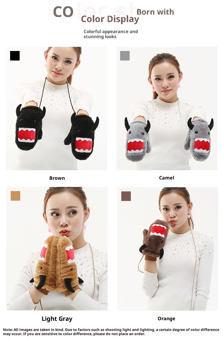 boy Boy Autumn Warm Gloves Plush Thickened Cute Neck Hanging Fashion Windproof Adult Black Student Full Finger Men Winter_voghion.com