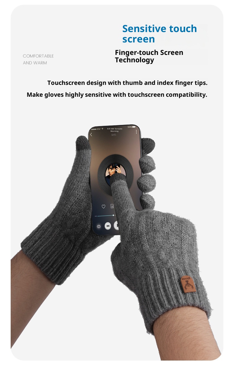 boy Boy Winter Warm Touchscreen Fleece Lined Thick Knitted Cycling Cold-Proof Men's Five-Finger Wool Gloves Cross-Border_voghion.com