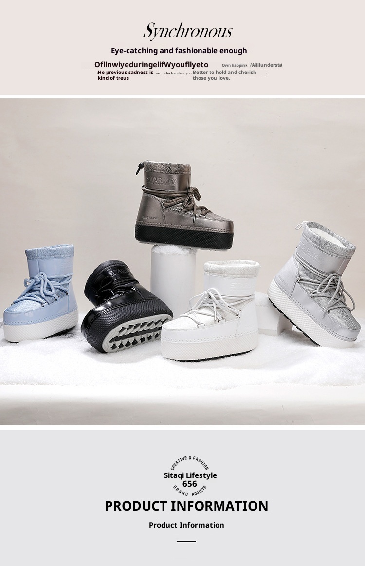 Zees Cross-Border Same Style Children's Parent-Child Snow Bright Color Ski Thick-Soled Women's Moon Thickened Waterproof_voghion.com