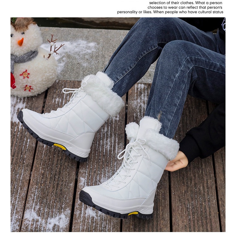 Zees 2025 Damen-Winterskischuhe, warm mit Fleece gefüttert, hohe Schnürschuhe aus Baumwolle, rutschfeste Wanderschuhe_voghion.com
