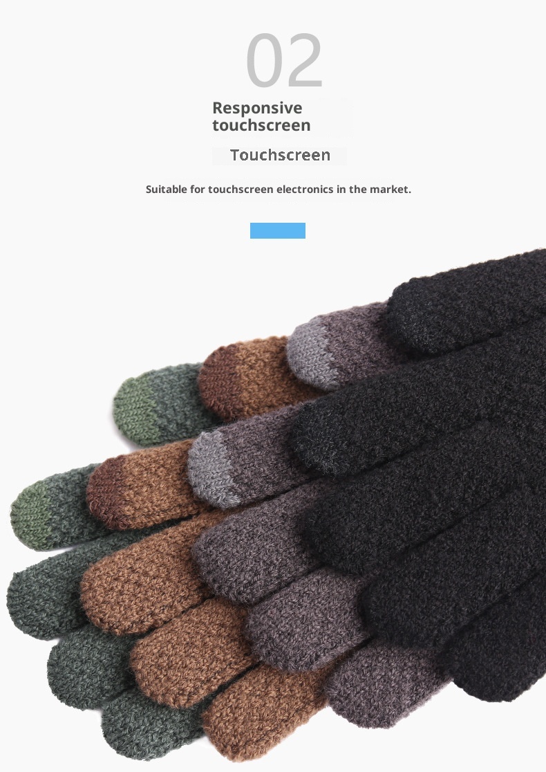 boy Boy Men's Winter Double Layer Thickened Fleece Lined Extra Long Touchscreen Versatile Knitted Wool Gloves Wholesale_voghion.com