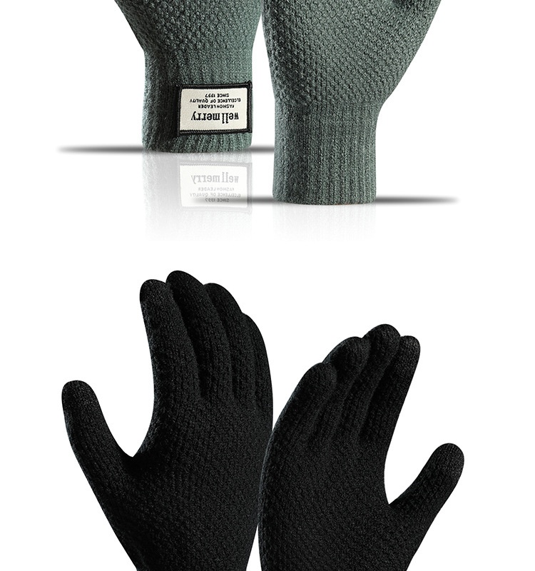 boy Boy Factory Direct Knitted Autumn Winter Large Size Men's Fleece Lined Thick Jacquard Warm Wool Touchscreen Gloves_voghion.com
