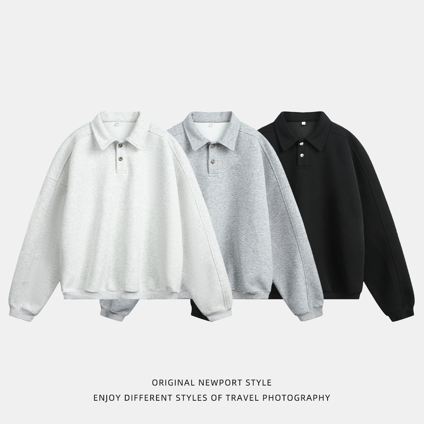 Sweat-shirt Boy Boy 380g épais à col rabattu pour homme, style automne, coupe ample, léger, style vintage Old Money_voghion.com