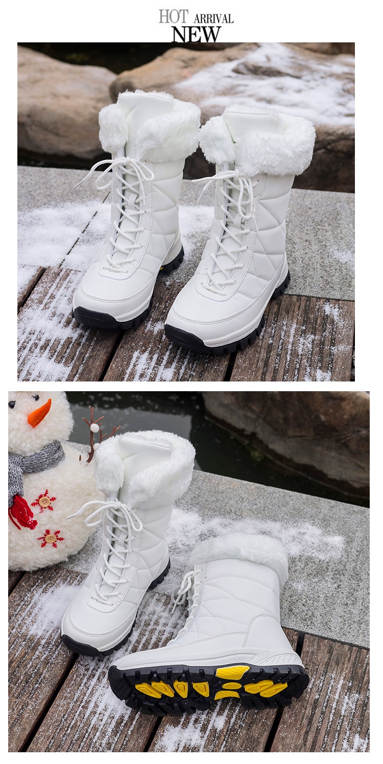 Zees 2025 Damen-Winterskischuhe, warm mit Fleece gefüttert, hohe Schnürschuhe aus Baumwolle, rutschfeste Wanderschuhe_voghion.com