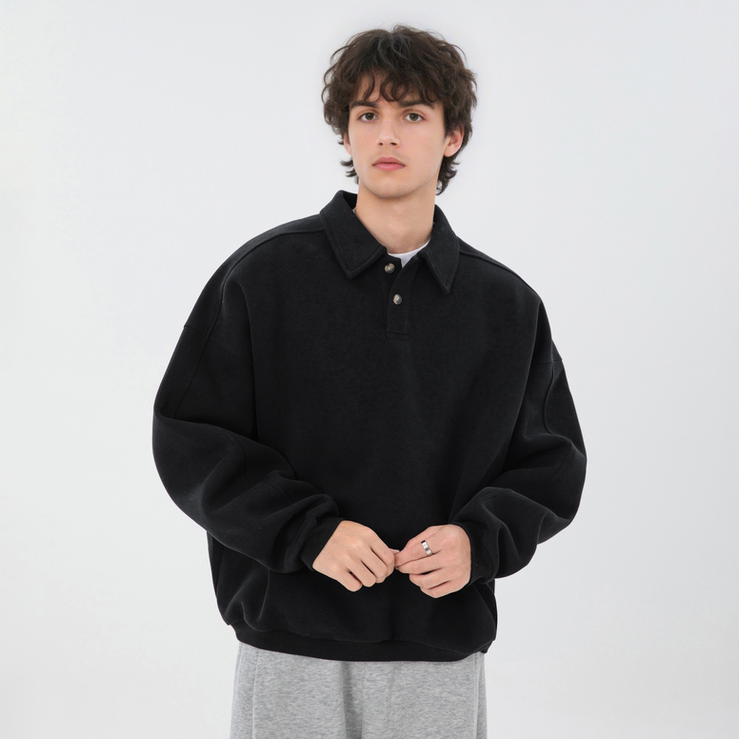 Sweat-shirt Boy Boy 380g épais à col rabattu pour homme, style automne, coupe ample, léger, style vintage Old Money_voghion.com