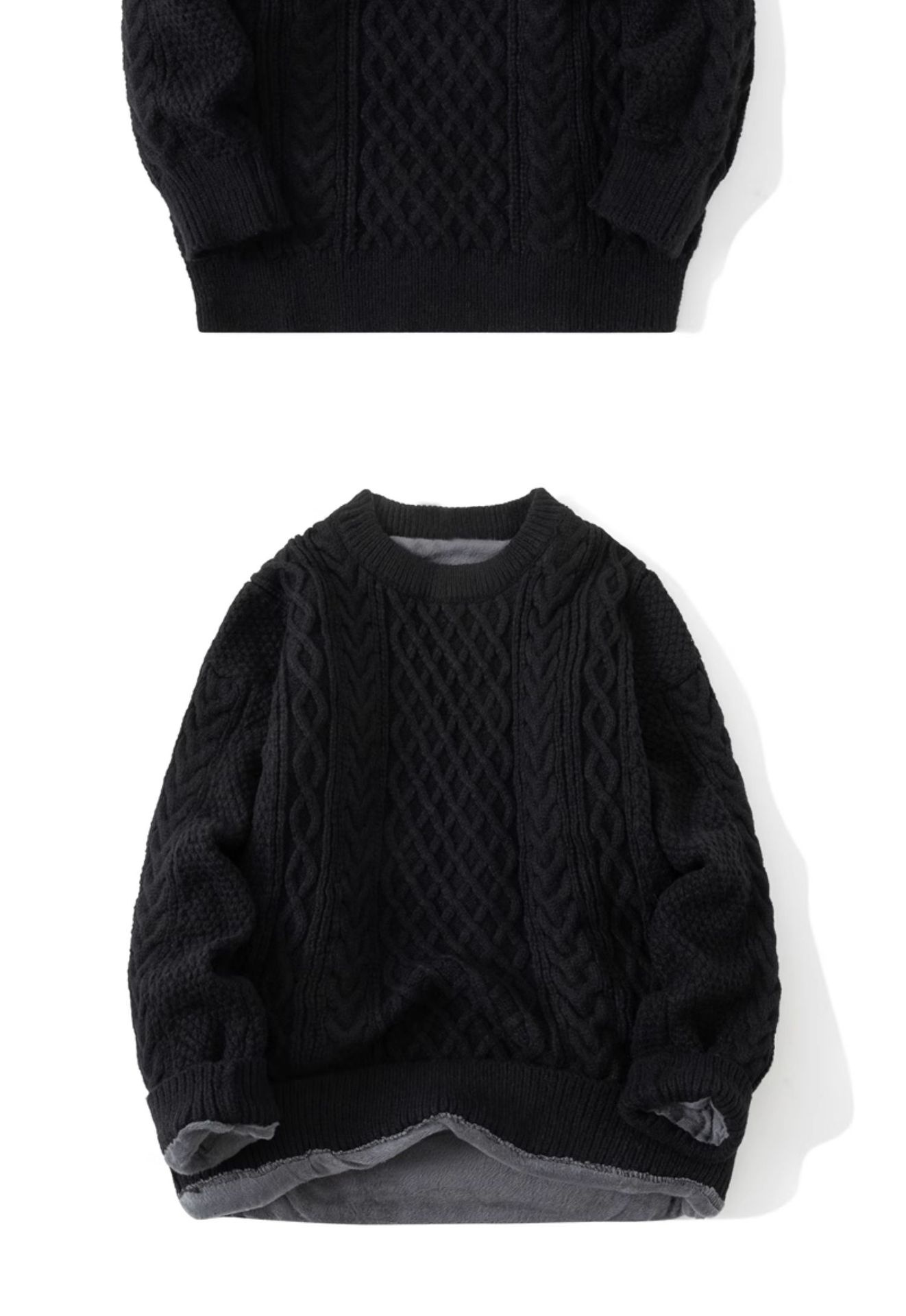 boy Boy Boy Boy Twist Sweater For Men, Autumn And Winter New Retro Japanese Style Round Neck Loose Fit, Fleece Lined, Thickened Sweater,_voghion.com