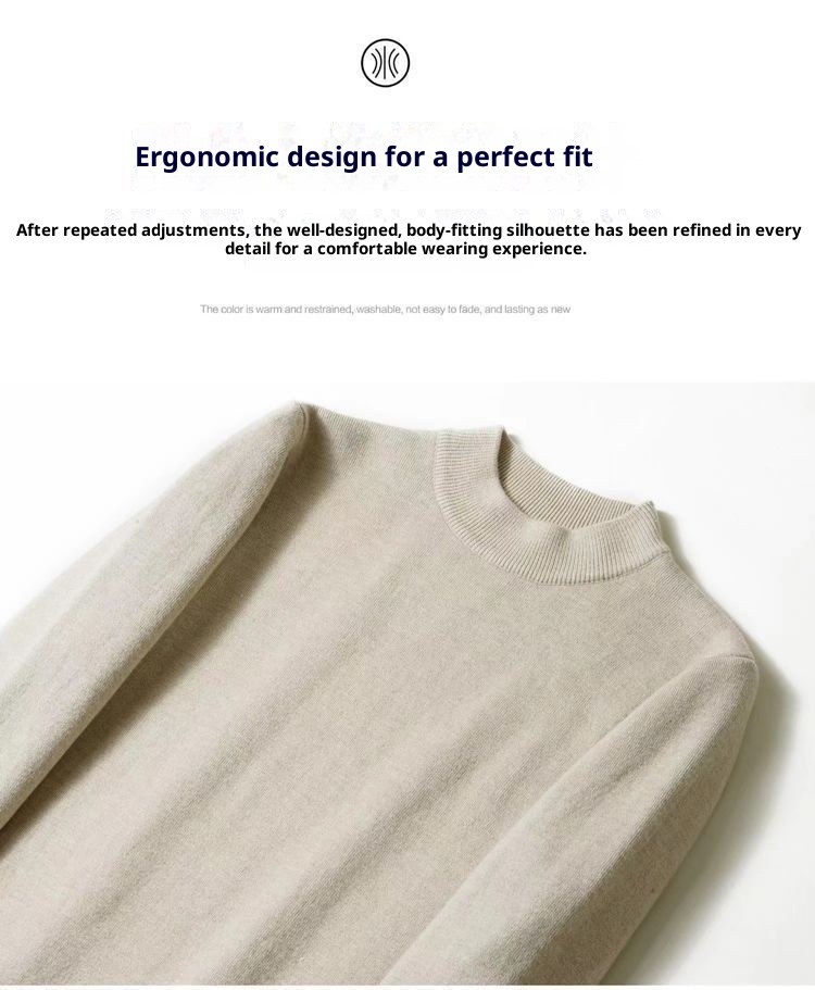 boy Boy Boy Boy Half Turtleneck Sweater For Men, Fleece-Lined Thickened, Autumn And Winter, Mid-Neck, Solid Color, Student Base Layer,_voghion.com