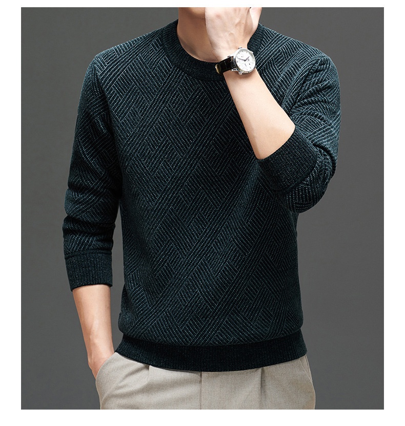 boy Boy Boy Boy 2023 Winter New Thickened Chenille Fleece Knitted Men's Round Neck Warm Base Layer Sweater_voghion.com