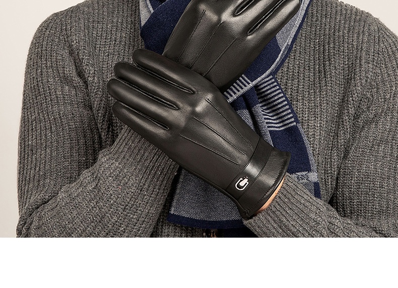 Guantes de piel auténtica Boy para hombre, ideales para invierno, cálidos, resistentes al viento, impermeables y compatibles con pantallas táctiles. Aptos para motociclismo y actividades al aire libre._voghion.com