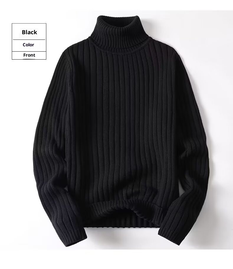 Pull à col roulé en maille torsadée unie pour homme, col rabattu, style tendance et ajusté, en maille épaisse._voghion.com