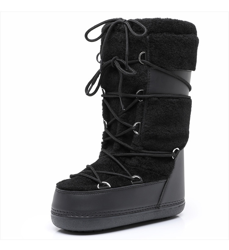 Zees 2025 New Thickened Ski Space With Lamb Wool Fur Patchwork High Tube Snow Boots For Export To Europe And America_voghion.com