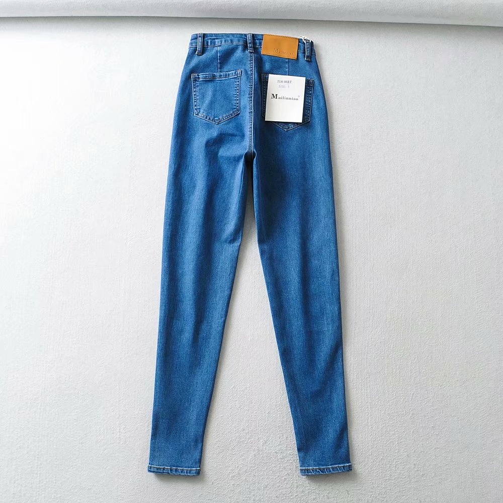 ChicShe Europese en Amerikaanse stijl elastische slanke hoge taille afslankende denim dames, herfstbroek met billifting, gewassen potlood_voghion.com