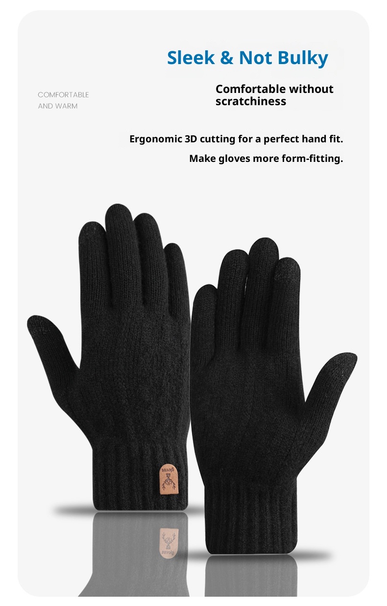 boy Boy Winter Warm Touchscreen Fleece Lined Thick Knitted Cycling Cold-Proof Men's Five-Finger Wool Gloves Cross-Border_voghion.com