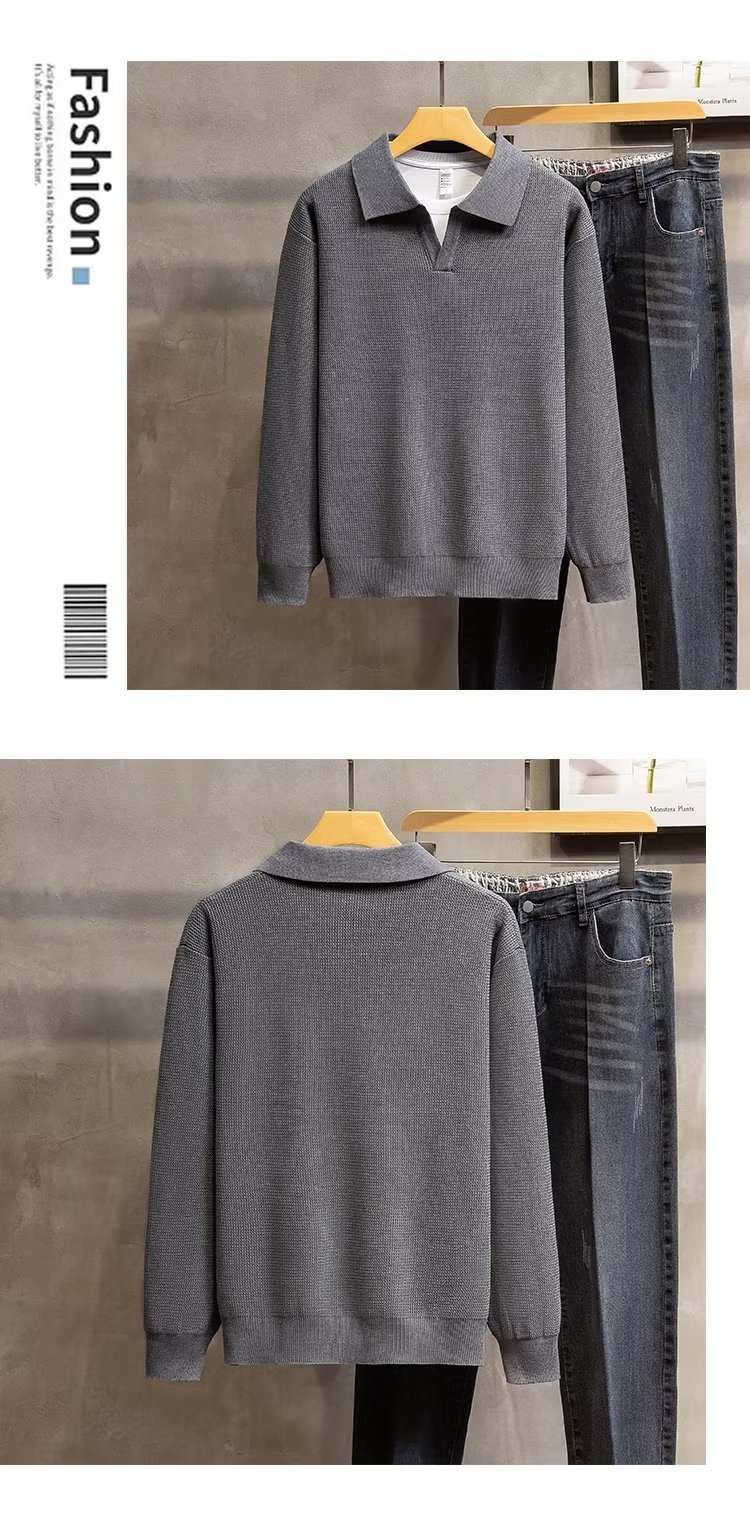 boy Boy Turn-Down Collar Knit Autumn Winter 2022 New Style Men High-End Trendy Pullover Long Sleeve Polo Sweater_voghion.com
