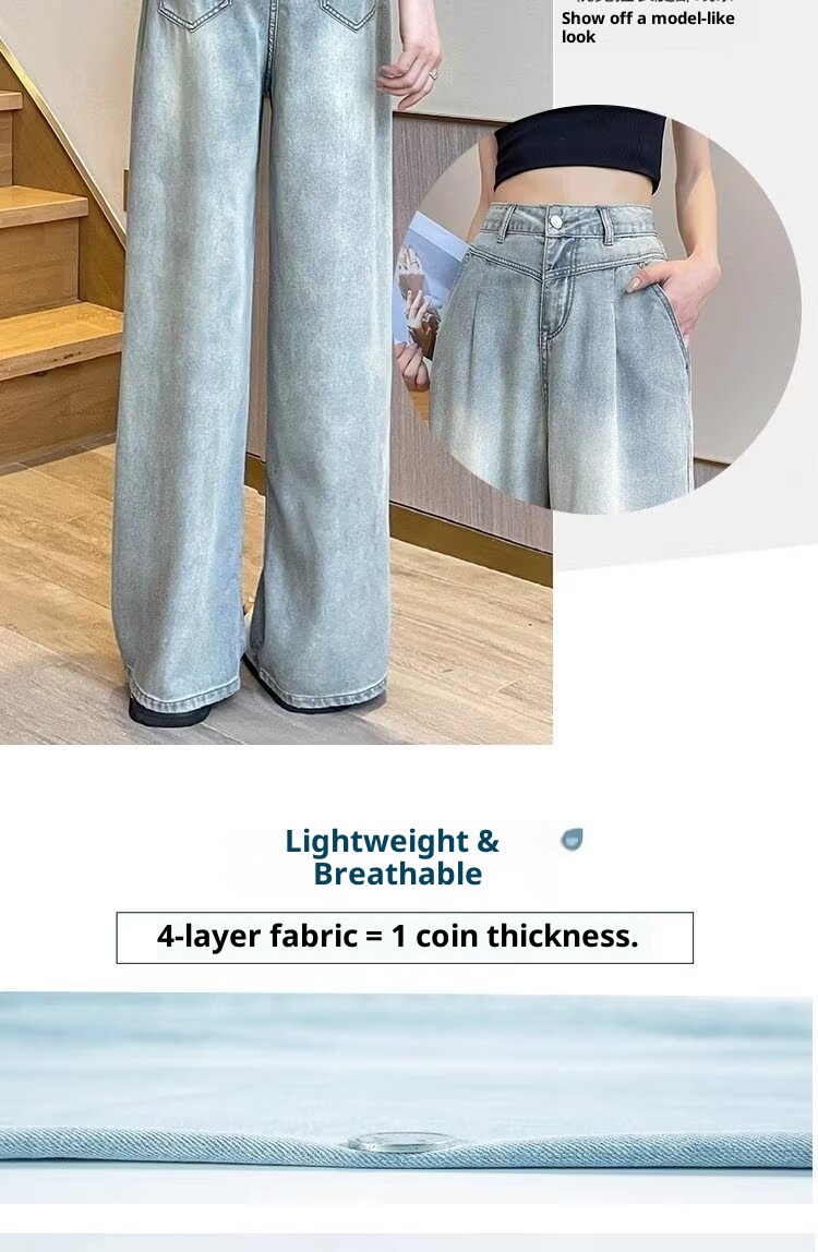 ChicShe 2025 Tencel Cool Jeans For Women, Straight Loose Pants, New High Waist Slimming Petite Wide Leg_voghion.com