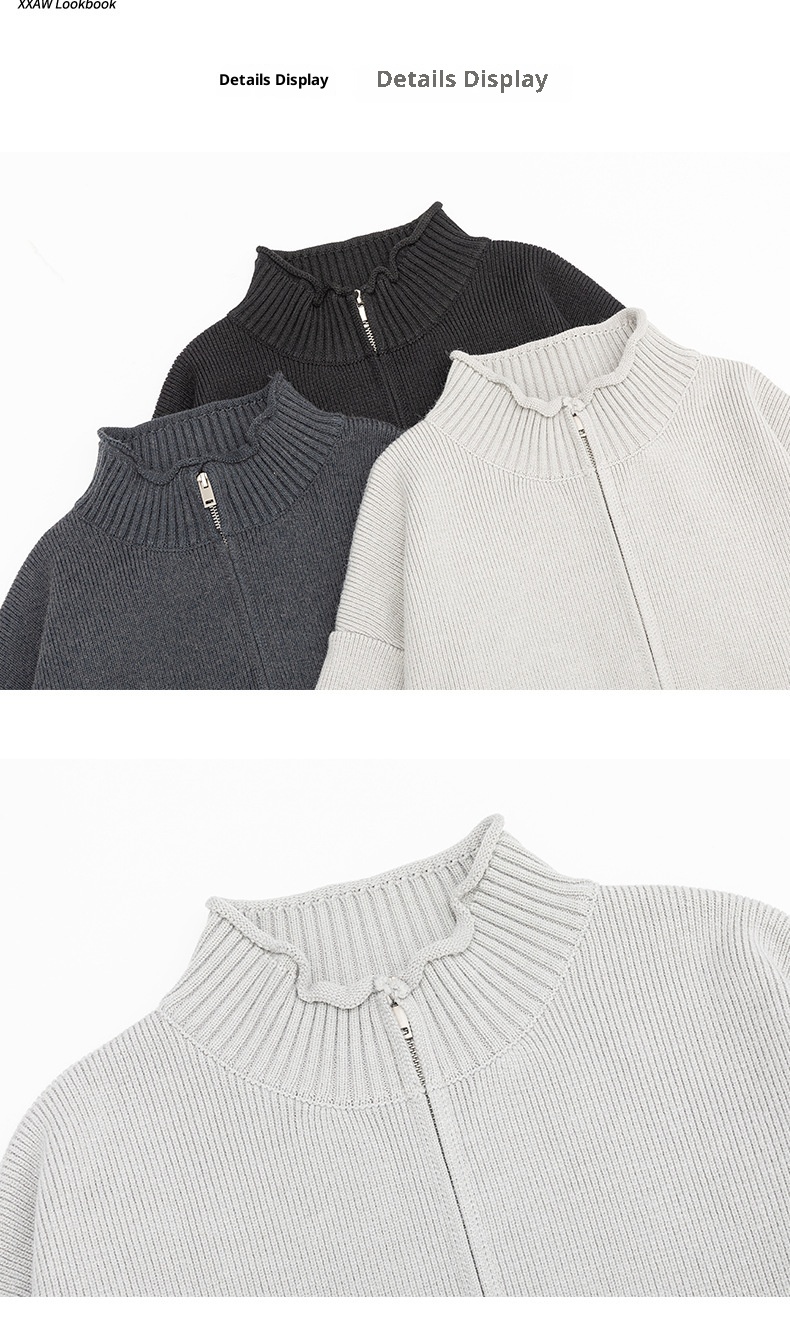 boy Boy Boy Boy Japanese Style Solid Color Heavyweight Zipper Cardigan Knitwear Versatile Casual Autumn Winter Light Sweater_voghion.com