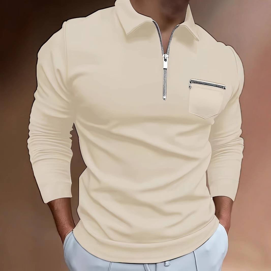 boy Boy Fashion Casual Golf Hiking Long Sleeve Solid Color Double Zipper Turn-Down Collar Sports Polo Shirt_voghion.com