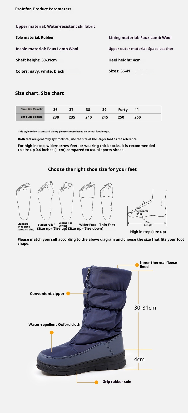 Zees Foreign Trade Cross-Border Winter Women's Snow Non-Slip Snowproof Fleece-Lined Warm Ski Resort Travel Slimming High Tube_voghion.com