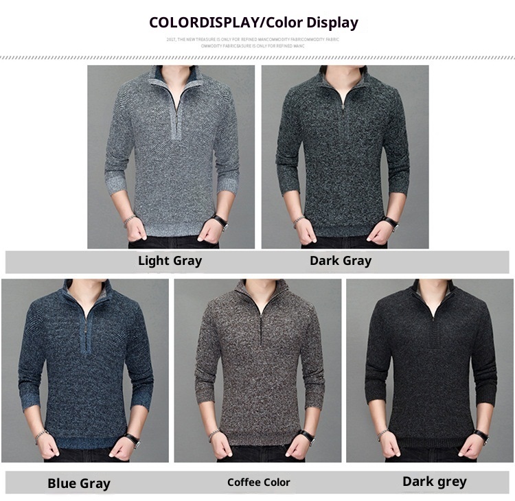 Jungen-Strickjacke aus dickem Fleece, Herren-Freizeitstrickjacke mit Stehkragen, Halbstrickjacke 8146#_voghion.com