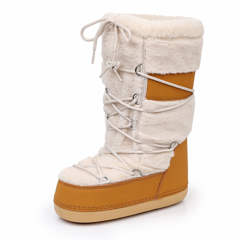 Zees 2025 New Thickened Ski Space With Lamb Wool Fur Patchwork High Tube Snow Boots For Export To Europe And America_voghion.com