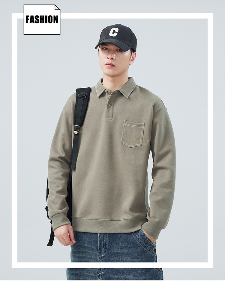 boy Boy 2024 Spring And New American Style Trendy Brand Sweatshirt Men's Turn-Down Collar Autumn Heavyweight High Street Polo_voghion.com