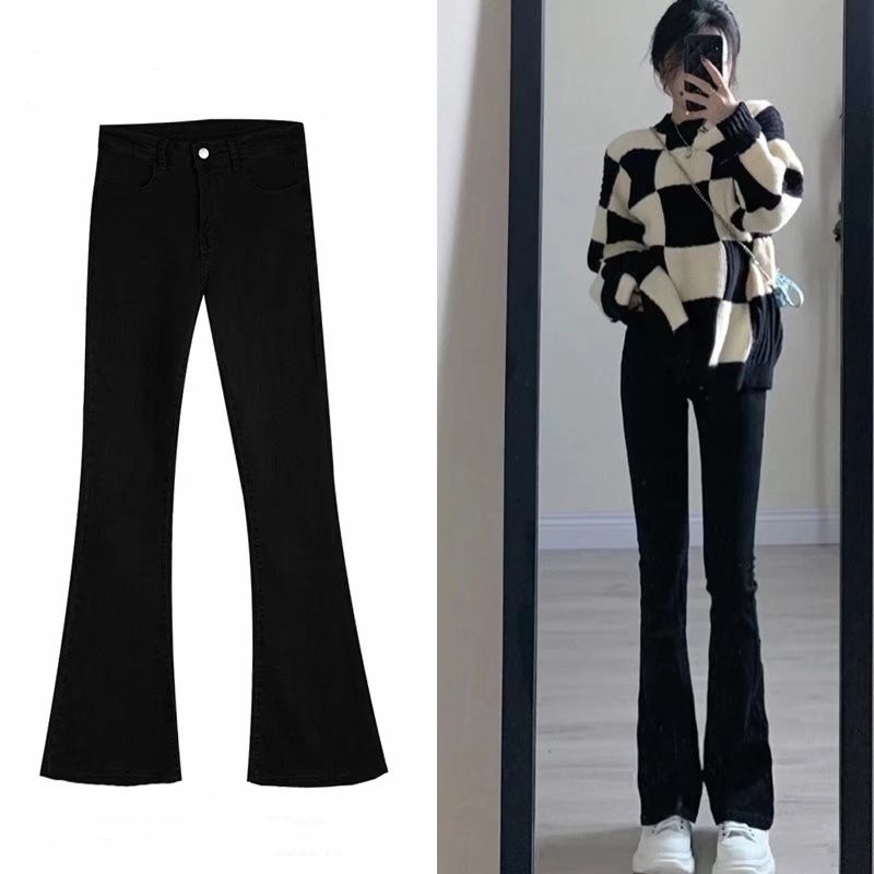 ChicShe Flared Jeans For Women 2024 New Spring Autumn High Waist Slim Fit Petite Black Bootcut Pants_voghion.com