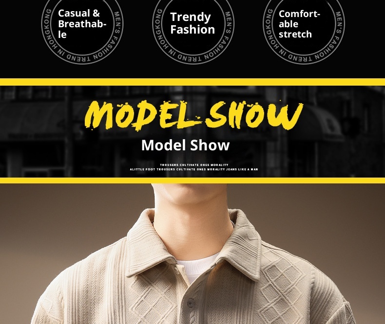 boy Boy High-Ed Frech Style Diamod Patter Jacquard Log-Sleeve Kit Sweater Me, Autum Textured Loose Fit Polo Shirt For_voghion.com