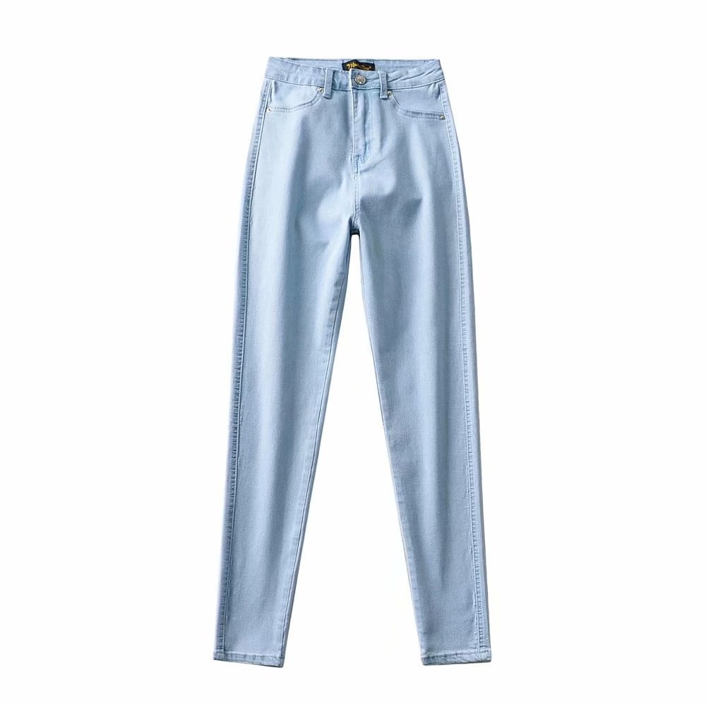 ChicShe Europese en Amerikaanse stijl elastische slanke hoge taille afslankende denim dames, herfstbroek met billifting, gewassen potlood_voghion.com
