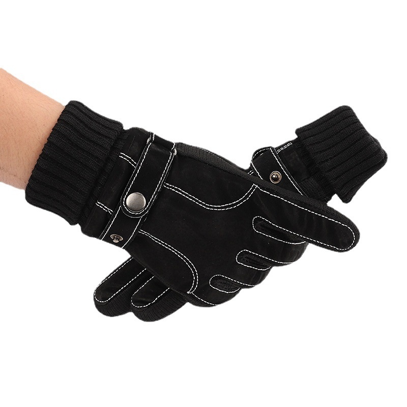 boy Boy New Men's Winter Ski Outdoor Cycling Bicycle Motorcycle Leather Gloves Warm Fleece Lined Thickened Non-Slip_voghion.com