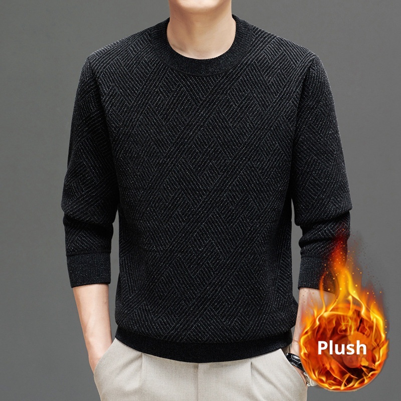 boy Boy Boy Boy 2023 Winter New Thickened Chenille Fleece Knitted Men's Round Neck Warm Base Layer Sweater_voghion.com