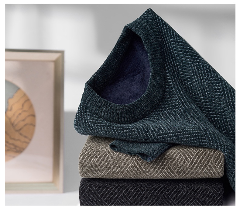 boy Boy Boy Boy 2023 Winter New Thickened Chenille Fleece Knitted Men's Round Neck Warm Base Layer Sweater_voghion.com