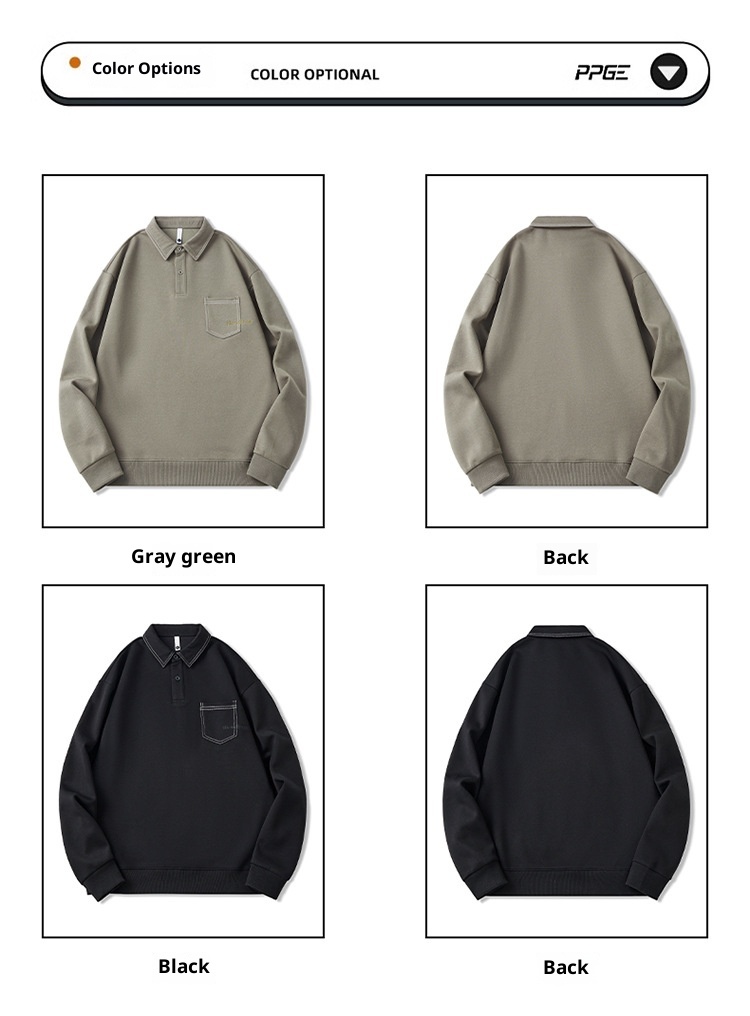 boy Boy 2024 Spring And New American Style Trendy Brand Sweatshirt Men's Turn-Down Collar Autumn Heavyweight High Street Polo_voghion.com