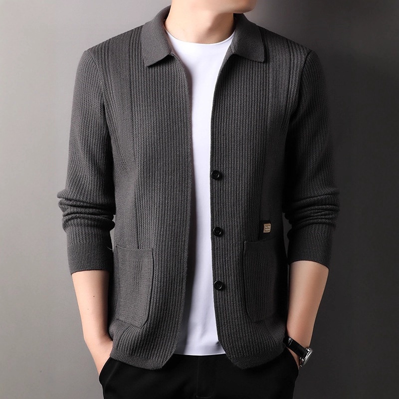 boy Boy Boy Boy Live Streaming Off-Site Dropshipping Autumn Winter Cardigan Men Solid Color Casual Men's Versatile Jacquard Knitted_voghion.com