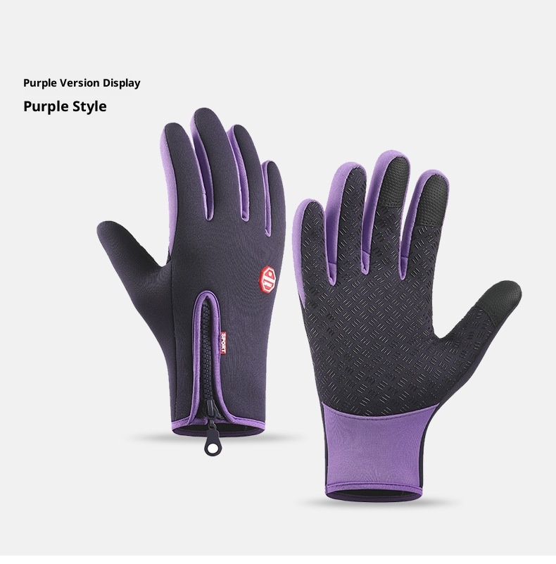 boy Boy Cross-Border Zipper Outdoor Sports Men Autumn Winter Cycling Riding Fleece Touchscreen Waterproof Hiking Gloves_voghion.com