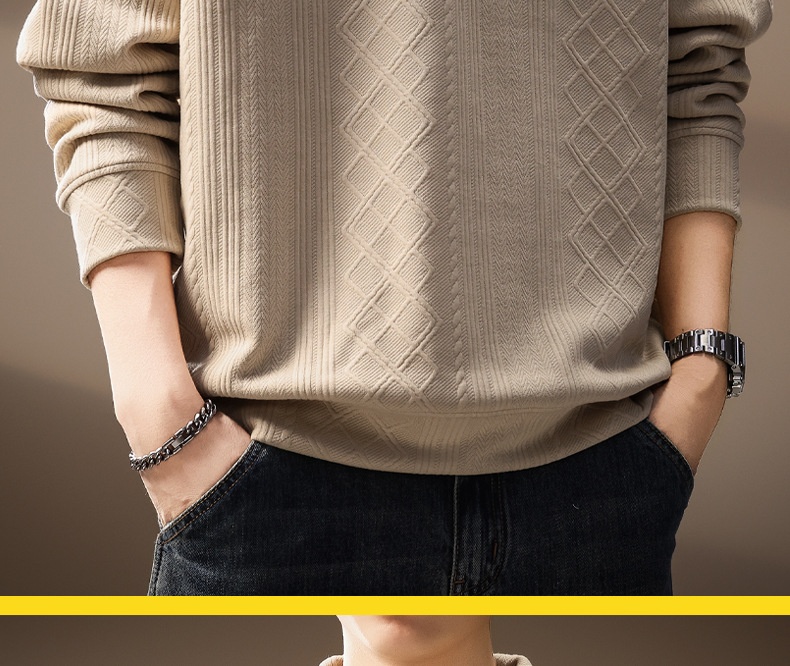 boy Boy High-Ed Frech Style Diamod Patter Jacquard Log-Sleeve Kit Sweater Me, Autum Textured Loose Fit Polo Shirt For_voghion.com