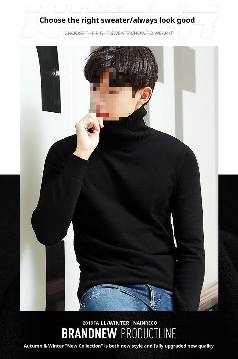 boy Boy Boy Boy Cross-Border Men's Knitted Warm Base Layer Slim Fit Half Turtleneck Korean Style Inner Wear Stylish Fuzzy Sweater Top_voghion.com