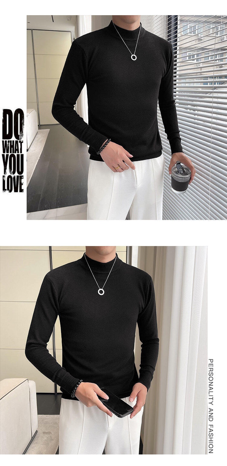 boy Boy Boy Boy Fanwo FW9922 2024 Winter Half Turtleneck High-Quality One-Piece Fleece Sweater Base Layer Slightly Wide Version Non-Iron_voghion.com