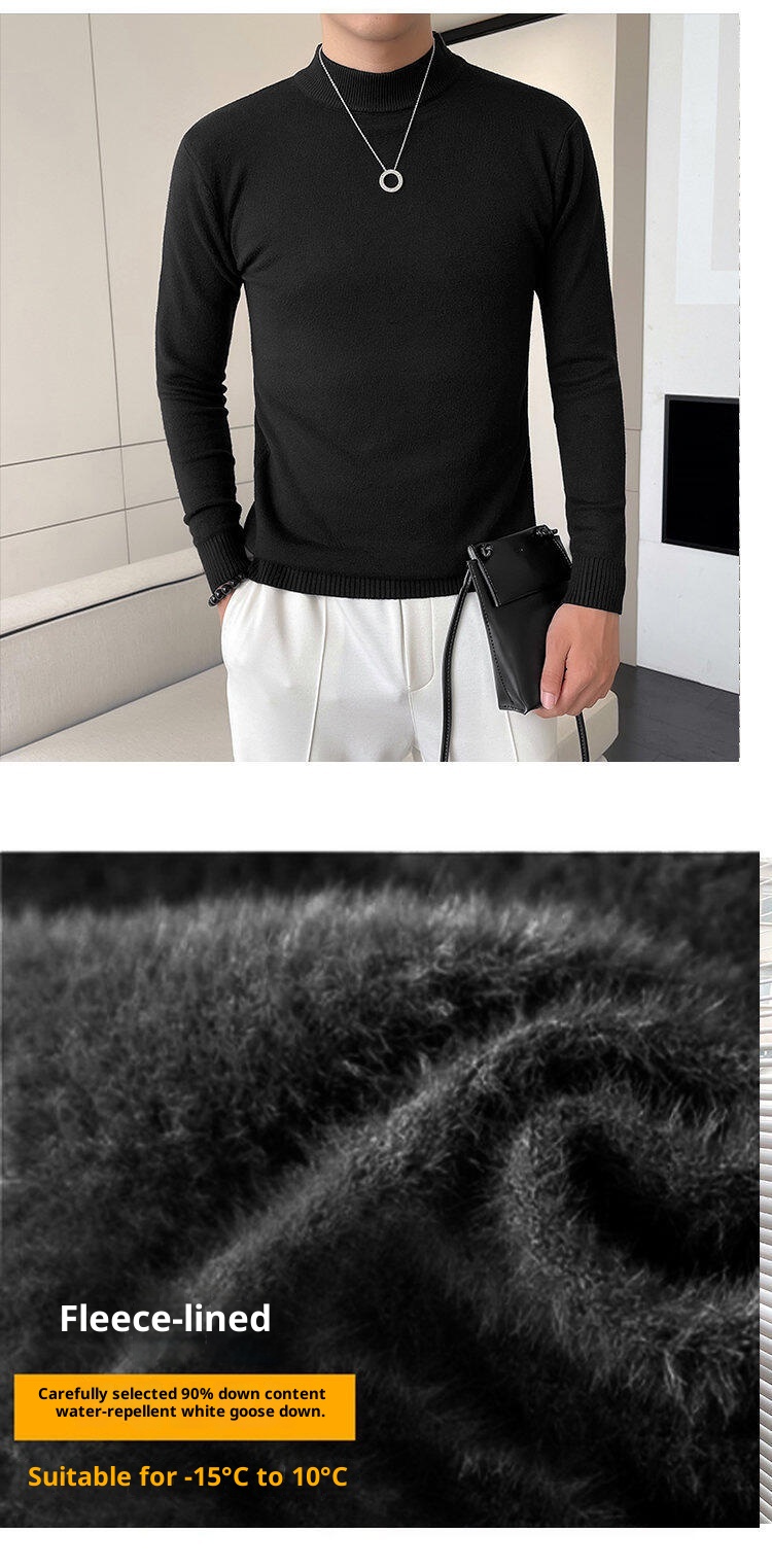 boy Boy Boy Boy Fanwo FW9922 2024 Winter Half Turtleneck High-Quality One-Piece Fleece Sweater Base Layer Slightly Wide Version Non-Iron_voghion.com