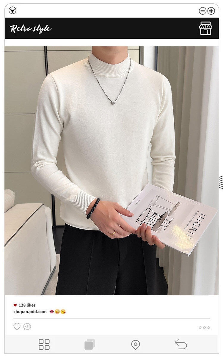 boy Boy Boy Boy Fanwo FW9922 2024 Winter Half Turtleneck High-Quality One-Piece Fleece Sweater Base Layer Slightly Wide Version Non-Iron_voghion.com