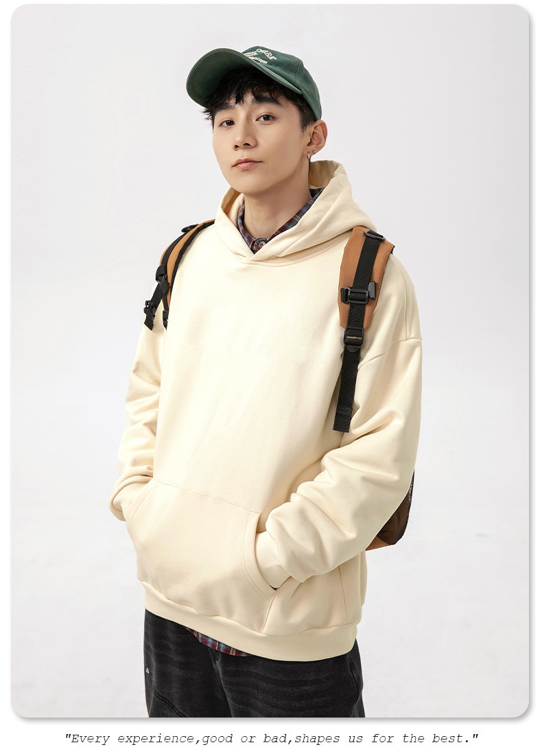 boy Hanlu Solid Color Basic Hooded Sweatshirt Men's Trendy Loose Versatile Spring Japanese Style Casual Jacket_voghion.com