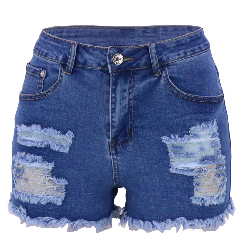 ChicShe New In-Stock European American Ripped Washed Black And White High-Waisted Elegant Commuter Women's Denim Shorts_voghion.com