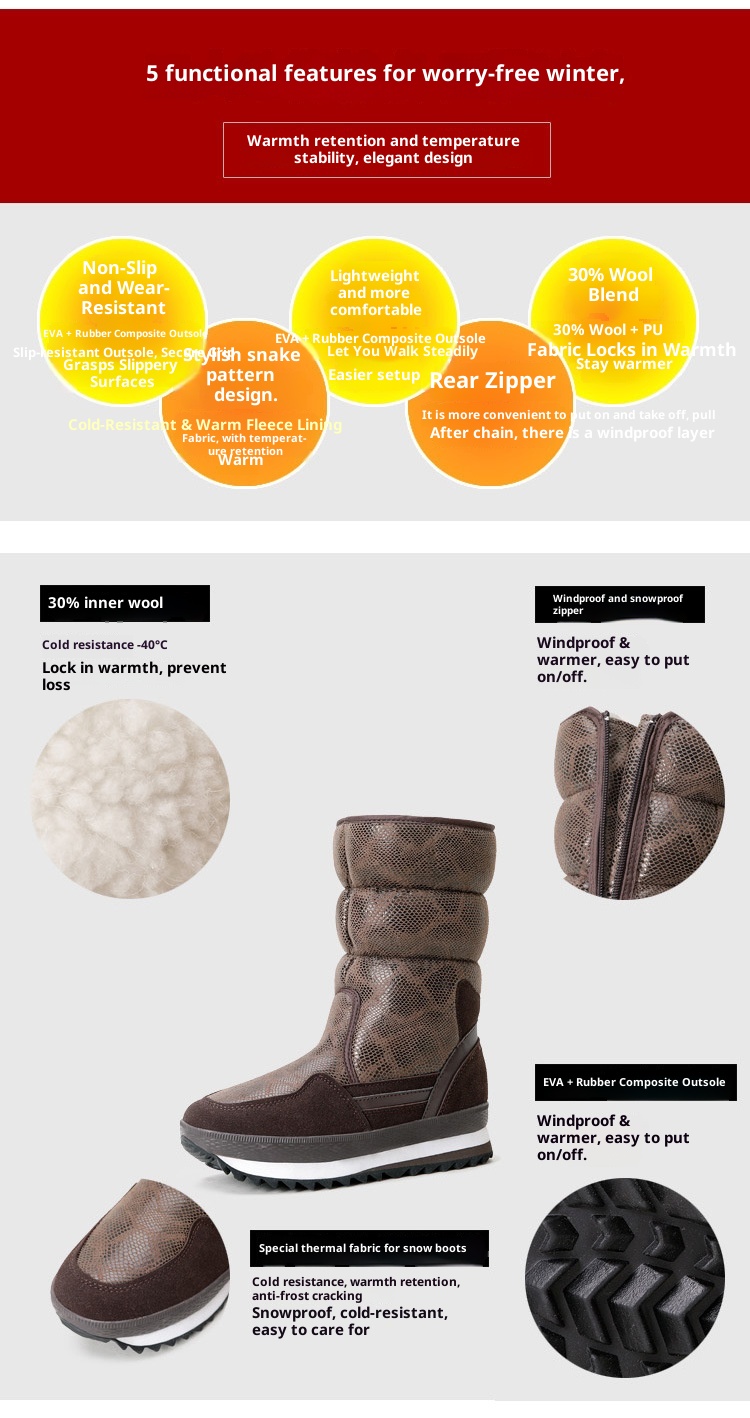 Zees Winter Nieuwe Modetrend Verdikte Sneeuwbestendige Antislip Warme Ski Lichtgewicht Halfhoge Katoenen Schoenen Dames Sneeuwlaarzen_voghion.com