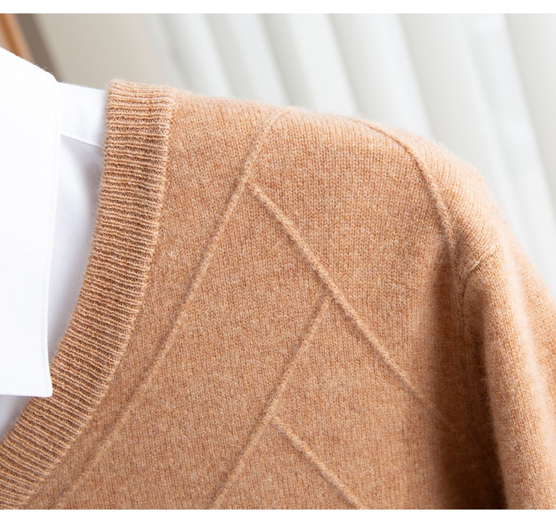 Maglione spesso da uomo in pura lana con scollo a V, autunno inverno 2024, nuovo modello casual da lavoro, con scollo a cuore_voghion.com