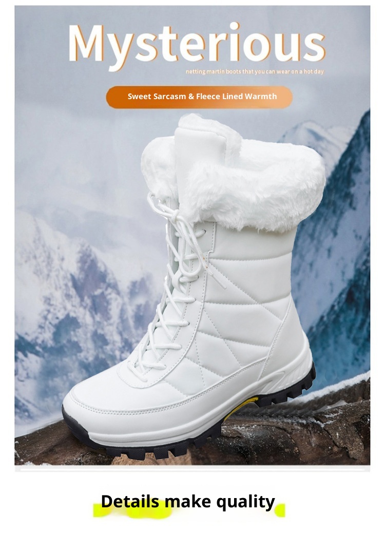 Zees 2025 Damen-Winterskischuhe, warm mit Fleece gefüttert, hohe Schnürschuhe aus Baumwolle, rutschfeste Wanderschuhe_voghion.com